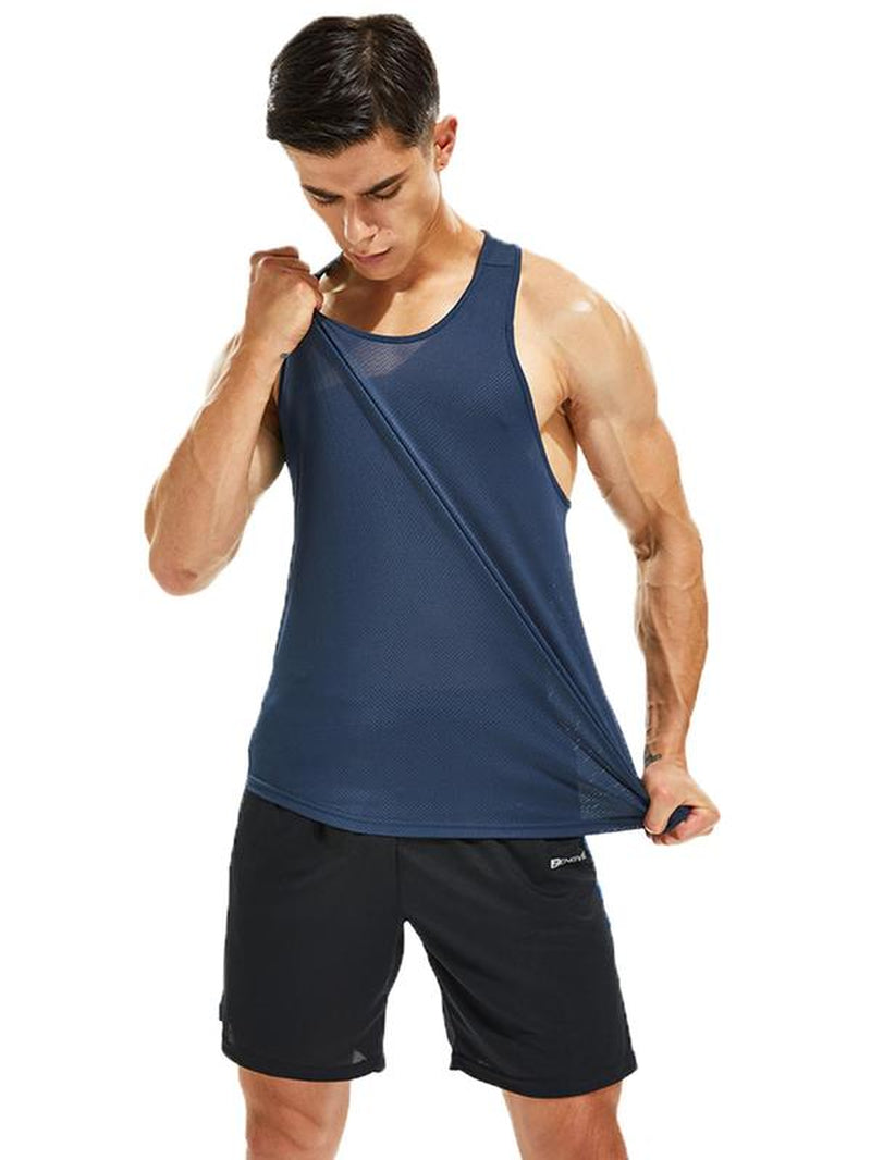 Men'S Letter Print round Neck Sports Tank Top, Loose Sporty Breathable Quick Drying Racerback Tank Top, Gym Clothes