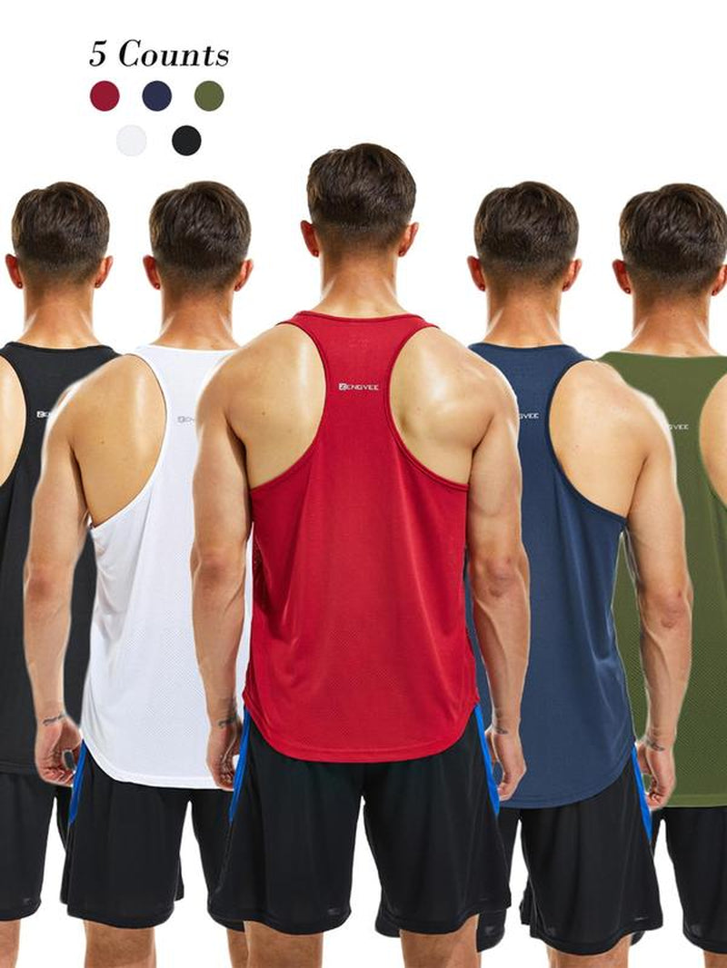 Men'S Letter Print round Neck Sports Tank Top, Loose Sporty Breathable Quick Drying Racerback Tank Top, Gym Clothes