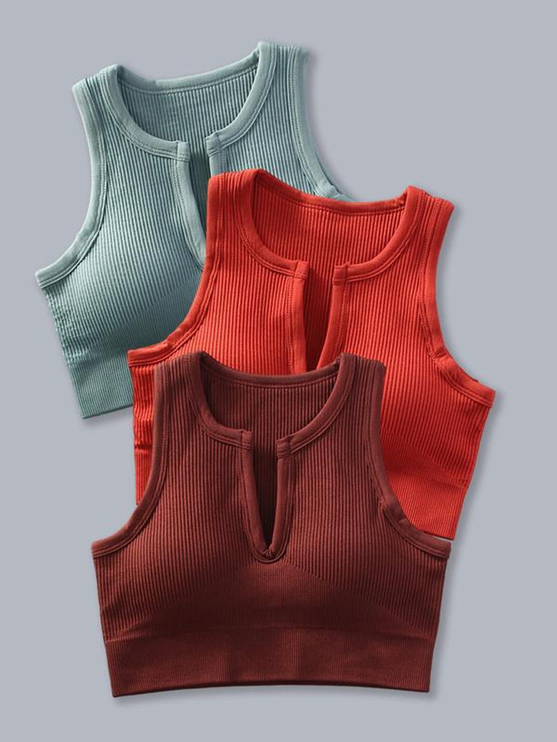 Women'S Solid Notched Neck Sports Vest, Breathable Crop Sports Tank Top for Yoga Gym Workout, Sports Clothing for Women, Athletic Wear Running Vest, Women'S Sportswear, Workout Tops, Athletic Tops, Gym Clothing