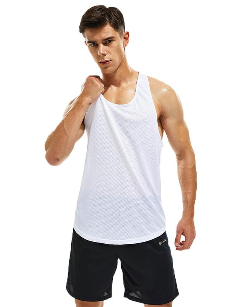 Men'S Letter Print round Neck Sports Tank Top, Loose Sporty Breathable Quick Drying Racerback Tank Top, Gym Clothes